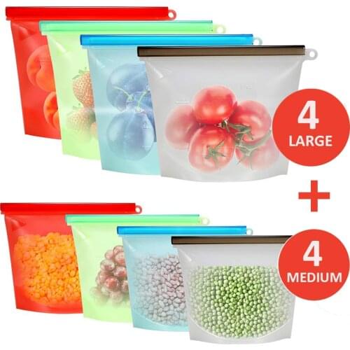 1000ml 1500ml Zip Lock Airtight Seal Silicone Bag Reusable Silicone Food Storage Bag for Food Cooking Sandwich Snack Bags
