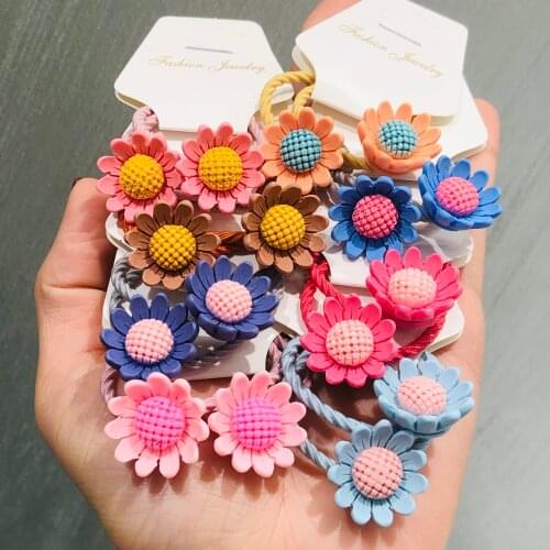 2PCS Colorful Flower Sunflower Headwear Kids Elastic Hair Bands Children Ropes Girls Hair Accessories Baby Headdress Party Gift