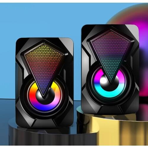 2021 NEW 2pcs USB Wired Computer Speakers Bass Stereo Subwoofer Colorful LED Light Laptop Smartphones MP3 Speakers 10*6.5*7cm