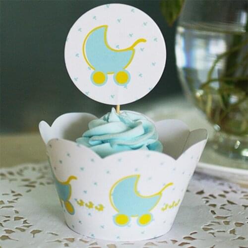 24pcs/lot baby cart horse Cupcake Wrappers Toppers Kids birthday Party Decoration supply Design cupcakes decorating tools