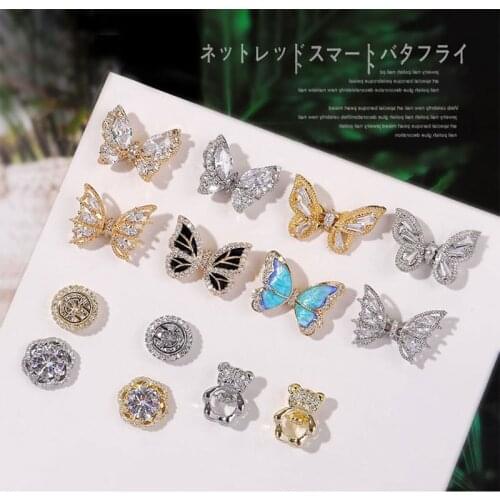 3D Fly Moving Butterfly Nail Art Rhinestones Crystal Studs Charming Gem DIY Diamond Nails Jewelry Decoration for Acrylic Nails