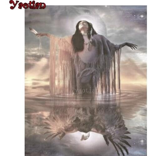 5D Full Square round Drill Diamond Painting Cross Stitch Kit Indian Woman Eagle Totem Diamond Embroidery Needlework Craft New