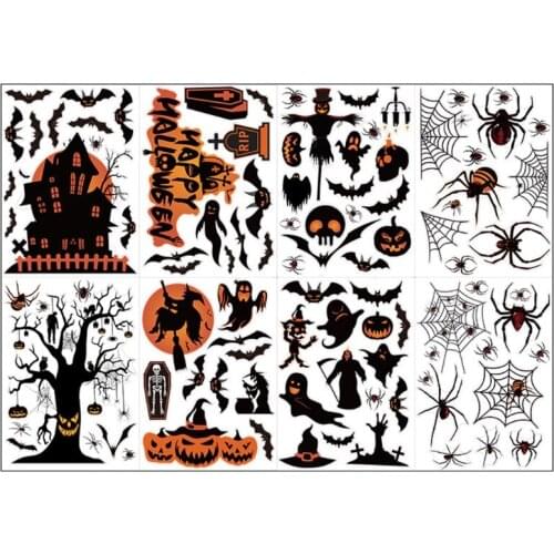 8 Sheets/Set Halloween Spider Bat Pumpkin Witch Window Clings Stickers Glass Wall Door Decals Horror Scary Party R7UB