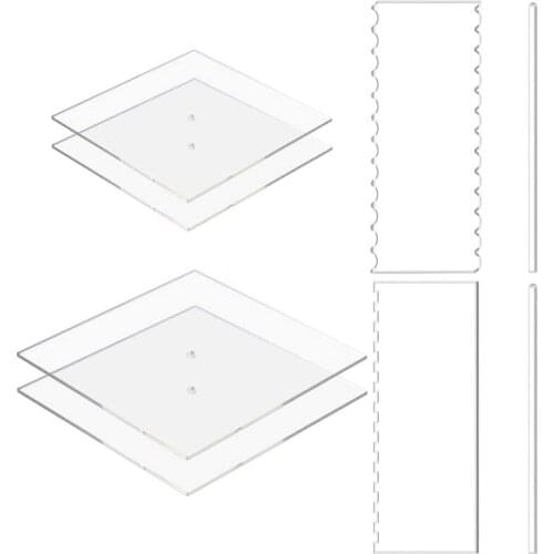 Acrylic Square Cake Discs Set,Buttercream Cake Decorating Tools with 4 Square Discs,Icing Scraper,Center Dowel for Cake