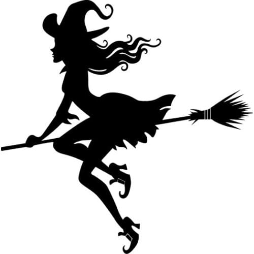 13*13CM Evil Witch Flying In The Sky Girl Car Sticker New Design Fashion Cool Style Suitcase stickers Vinyl Decal