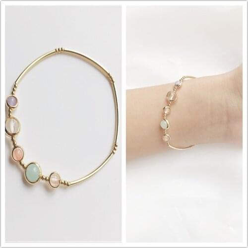 Cute Romantic Multicolor Round Opal Beads Inlaid Bracelet Bangle Korean Wrist Jewelry Bracelets for Women Girls Gift Wholesale