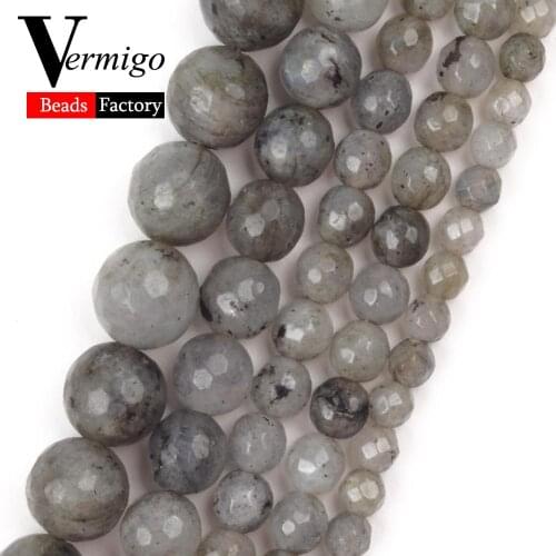 Natural Stone Beads 4mm-10mm Faceted Labradorite Gemstones Round Loose Beads for Jewelry Making Bracelet Diy Handmade Jewellery