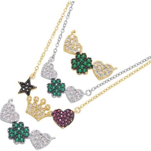 Trendy Micro Pave CZ Heart Moon Star Choker Necklace Womem Men Fashion Gold Color Zircon Crown Charm Steel Chain Collar Jewelry