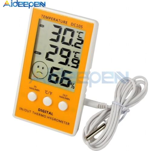 Outdoor Indoor Room Home Digital LCD Humidity Hygrometer Digitale Thermometer Meter Temperature Probe Cable Cord Sensor Gauge