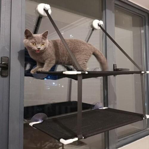 Double Layer Cat Hammock Suction Cup Window Mounted Pet Nest Breathable Mesh Kitten Sleeping Playing Hanging Shelf Seats Bed