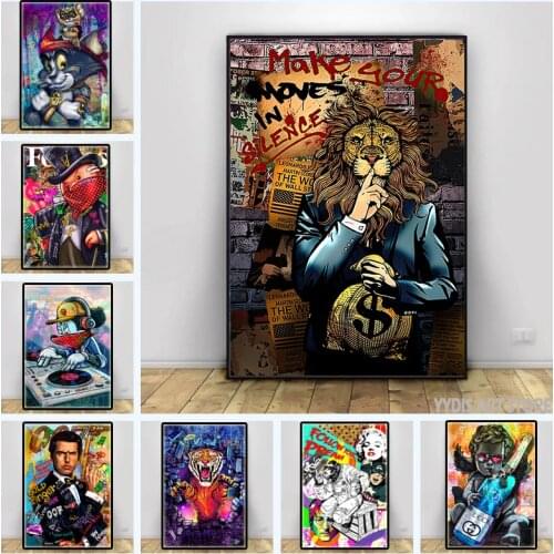Catoon Graffiti Art Oil Paintings Money Dollar Panda Canvas Poster Prints Modern Animal Wall Art Picture Living Room Home Decor