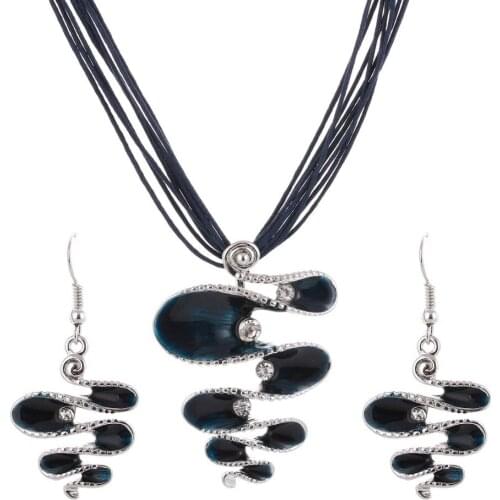 Snake Twisted Weave Enamel Jewelry Set Vintage Choker Statement Necklace & Pendant Crystal Jewelry Sets for Turkish Parure