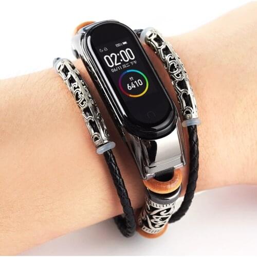 Leather Strap For xiaomi mi band 4 bracelet Metal decoration folk-custom mi band 4 nfc for mi band 4 bracelet xiaomi mi band 3