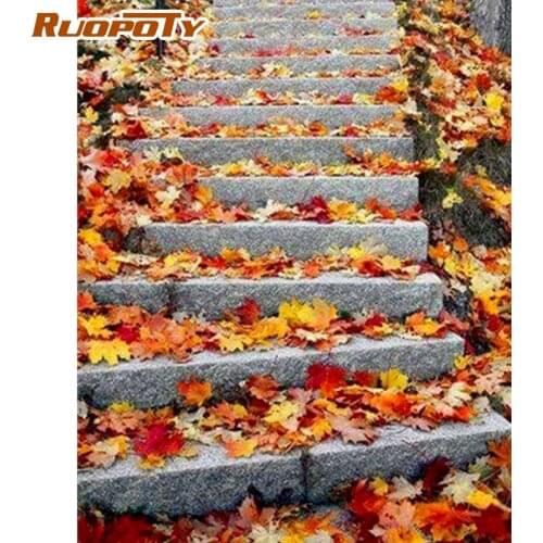 RUOPOTY Oil Painting By Numbers Kits For Adults Maple Ladder Landscape Picture By Number Unique Gift HandPainted Canvas Paints