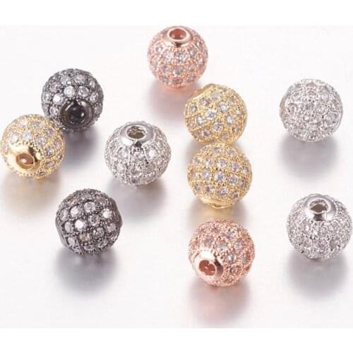 8mm Brass Cubic Zirconia Beads Round Metal Beads for Jewelry Making DIY Mixed Color Hole: 1.5mm 10pcs/lot