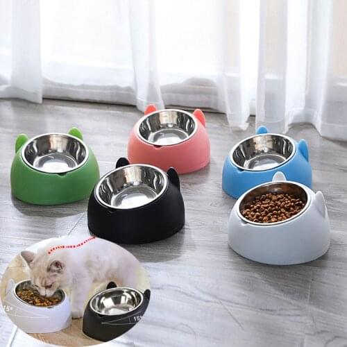 Stainless Steel Cat Bowl Non Slip Puppy Base Cat Food Drinking Water Feeder Tilt Neck Protection Dish Pet Bowl 200/400ML