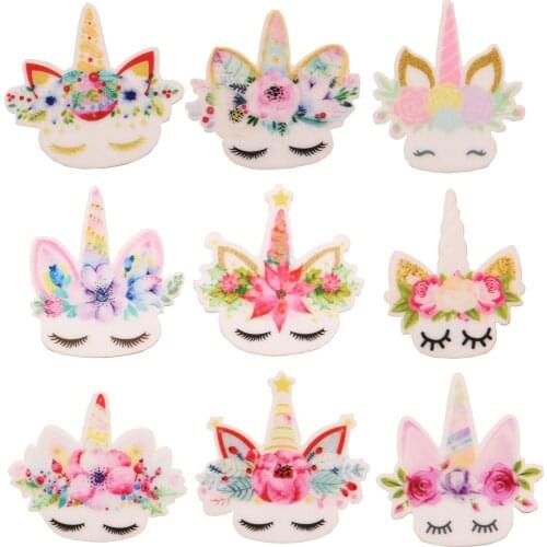 20PCS Fashion Unicorn Head Planar Resin Unicorn Accessories Boutique Hair Accessories for Girls Headwrap No Hairclip Hair bow