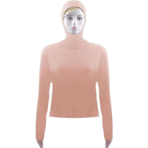 Muslim Hooded Full Cover Shirts Women Tops Solid Color Baisc Clothing Arm-Cover Turkey Islamic Sport Swim Wear Inner Hijab Top