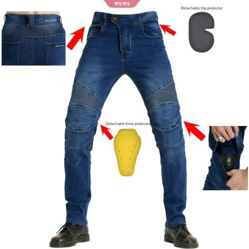 Mens Motorcycle Racing Pants Fall-resistant Riding Jeans Slim Stretch Trousers With Padding