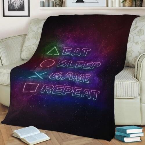 Eat Sleep Game Repeat Throw Blanket Print on Sherpa Blankets Soft for Sofa Customized DIY Plush Thin Quilt