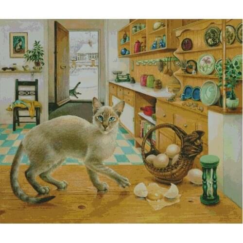 Cat in The Kitchen Clear Picture Top Quality Cross Stitch Kits 14CT Unprinted Sewing kit Embroidered Handmade Decor