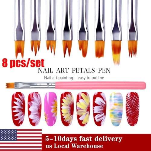 8Pcs/Set Nail Painting Brush Set Sable Gel UV Nail Painting Flower Drawing Pen Wood Handle Manicure Nail Art Polish Pen Tool