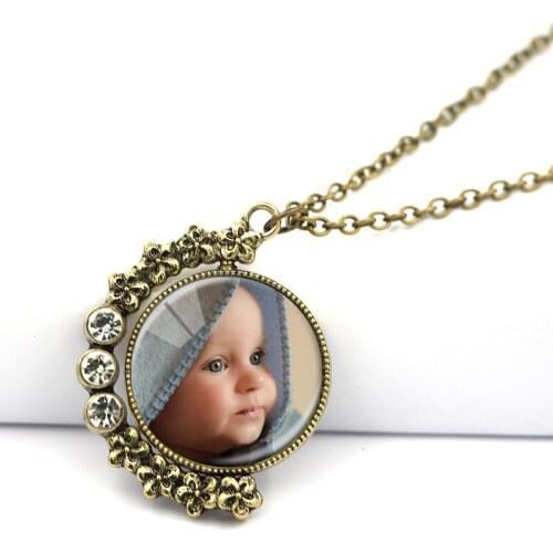 New Design Photo Custom Necklace Vintage Rotatable Glass Pendants With Your Love Photos Chain Length 80 CM