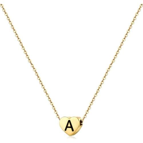 Fashion Tiny Heart Dainty Initial Necklace Gold Silver Color Stainless Steel Letter Name Pendant Necklace For Women Jewelry A135
