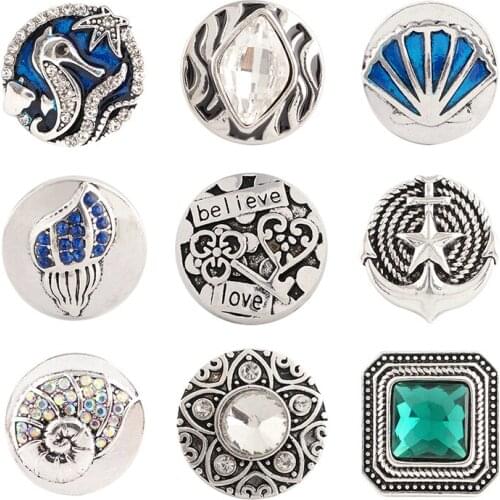 Beach Rhinestone Flower 20mm Metal snap button jewelry DIY bracelet KD1031