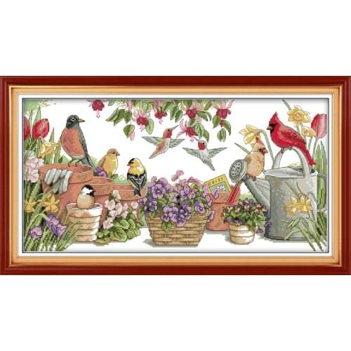 Birds Gather in Garden Counted Cross Stitch Cross Stitch Set animals Cross-stitch Kits Embroidery Needlework