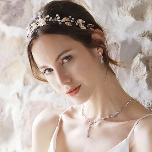 Luxury Bridal Crown Hairband Headbands Fashion Bridal Wreath Wedding Headwear Pearl Hair Accessories Leaf Women Headdress