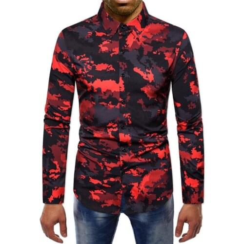 Red Camouflage Print Shirt Men 2020 Brand New Slim Fit Long Sleeve Mens Dress Shirts Casual Streetwear Shirt Male Chemise Homme
