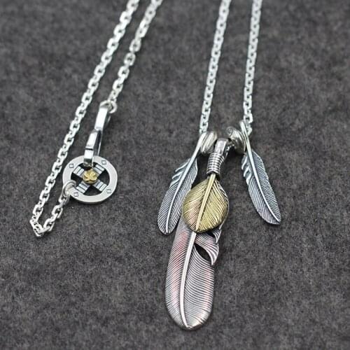 S925 Sterling Silver Tai Kok Necklace Retro Thai Silver Takahashi Goro Feather Pendant Men And Women High-end A Set Necklace