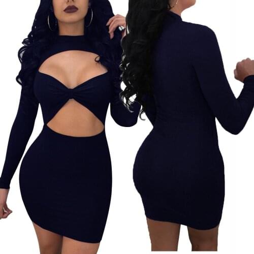 Sexy dress Hollow Out Club party dresses Solid color plus size women clothing