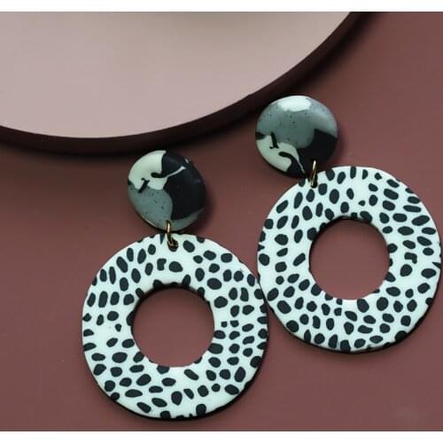 Trendy Animal Print Womens Sets statement Fashion Hoop Stud Polymer Clay Jewelry Dots Disc Handmade Earrings For Women