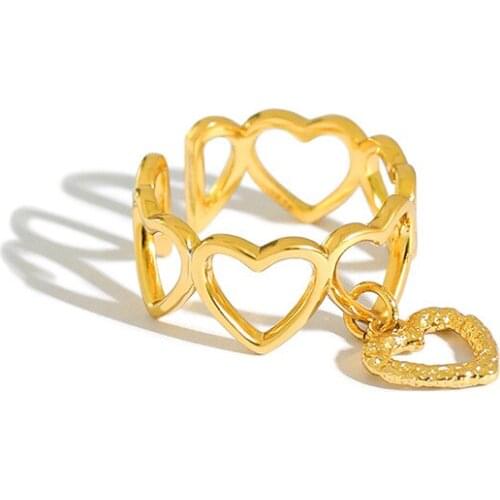 SHANICE S925 sterling silver open ring ins niche temperament love heart ring Love Jewelry Young Girl Gift party gift