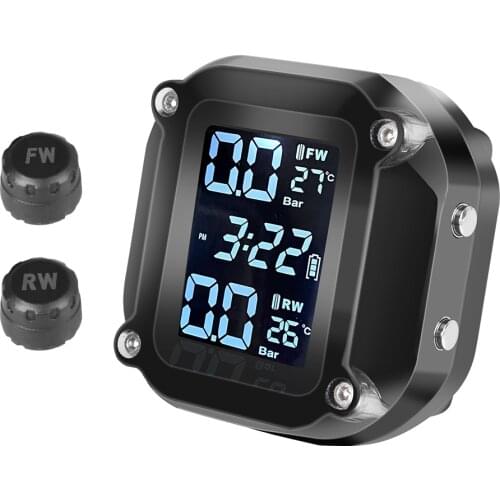 Motorcycle TPMS Tire Pressure Monitoring System Motor Tyre LCD Display Alarm System with USB Solar 2 External Sensors Charging
