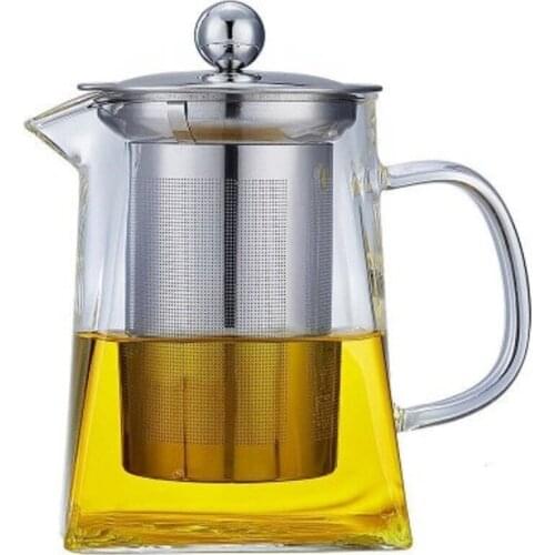 Heat Resistant Glass Teapot With Stainless Steel Infuser Heated Container Tea Pot Good Clear Kettle Square Filter Baskets
