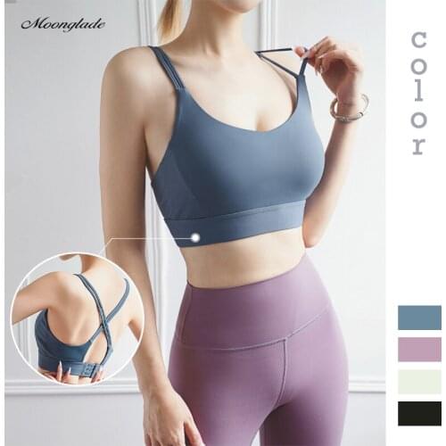 Moonglade Yoga Tops Women Workout Crop Sports Bra Fitness Gym Drop-Shaped Cross-Back Shockproof Vest Type Underwear V-Neck