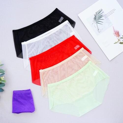 1Piece New Women Underwear Panties Transparent Mesh Lace-up Sexy Lingerie Soft Breathable Underpants Hollow Out Low-rise Briefs