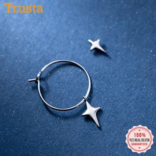 TrustDavis 2021 New Real 925 Sterling Silver Women Jewelry Fashion Asymmetric Star Stud Earrings For Daughter Girls Gift DB1075