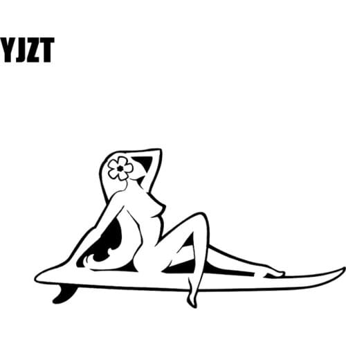 YJZT 15*7.7CM HAWAIIAN SURFER GIRL SEXY WAHINE Hawaii Vinyl Animal Pet Car Decal Black/Silver C20-0083