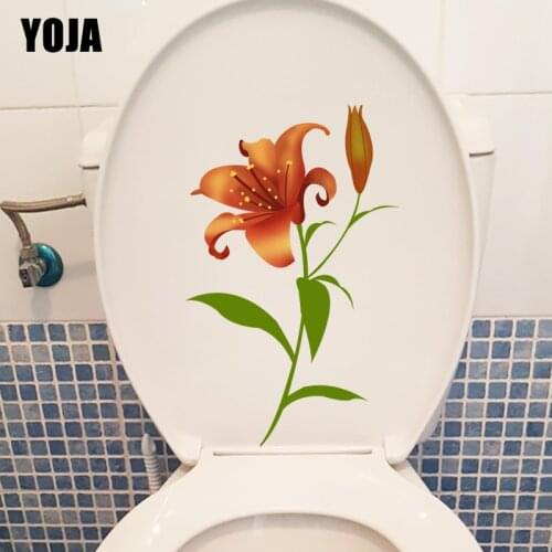 YOJA 14.8*23.7CM Watercolor Lily Flower Red Bathroom Decoration Home Wall Toilet Sticker T1-1097