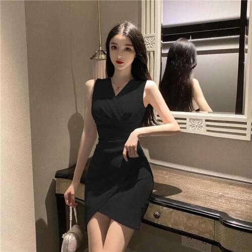 ZB4467 2020 new summer women fashion sexy slim crossover V-neck ruffled irregular sleeveless high-waist dress cheap wholesale