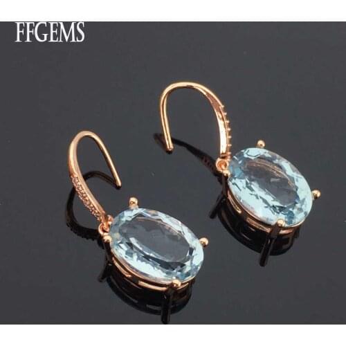 FFGems Natural Aquamarine big stone light blue Sterling 925 Silver Earring Fine Jewelry For Women Party Wedding Gift wholesale