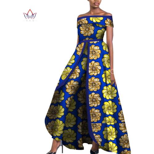 African Design Bazin Off Shoulder Elegant Women Rompers Jumpsuit Sleeveless Rompers Jumpsuit Long Dashiki Pants Plus Size wy6184