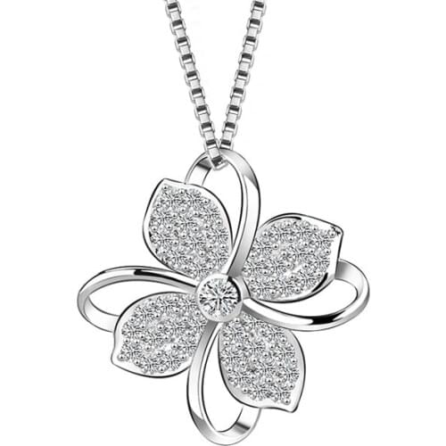MENGYI New Simple Lucky Flower 925925 Pendant Necklace For Women Birthday Gift High Quality White Gold Necklace Party Jewelry