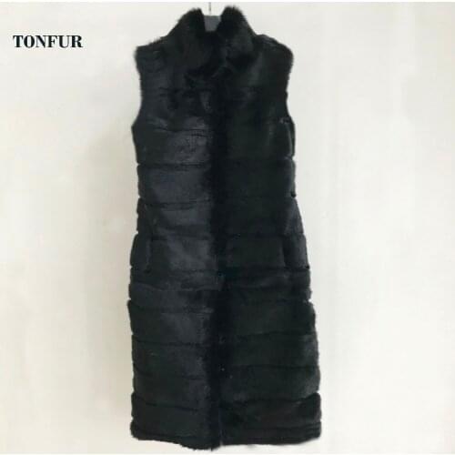 2021 Mandarin Collar Natural Good quality Real Fur Vest with Cut Long Customize Big Size 6XL with pocket New Brand Fur sr448