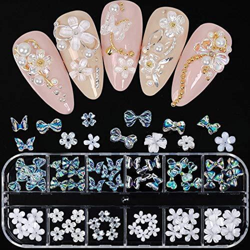 1Box Rose Nail Art Charms DIY Nail Glitter Decals Decor 3d Flower Acrylic Nail Stud Jewelry Salon Manicures Accessories Supplies