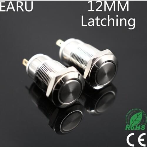 1pcs 12mm Waterproof Latching Maintained Flat Round Stainless Steel Metal Push Button Car Start Horn Speaker Bell Automatic Lock